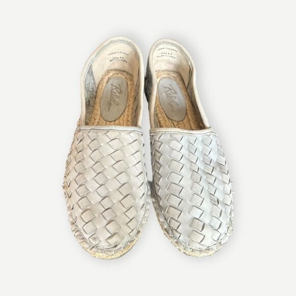 Intrecciato Woven Espadrilles 6.5 Dove Gray Nubuck Leather EUC Quiet Luxury Flat - Picture 1 of 9